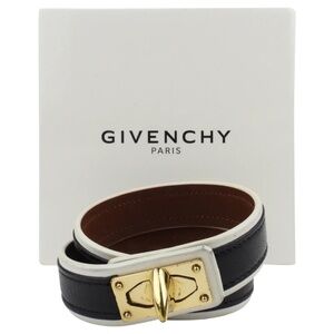 Givenchy - Shark Tooth Black/White Leather Gold Twist Lock Double Wrap Bracelet